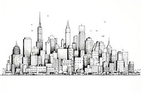 Lively building skyline drawing sketch city.