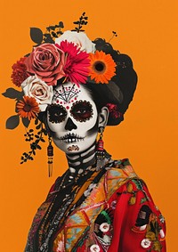 A Mexican woman elegantly adorned in Day of the Dead makeup graphics festival wedding.