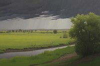 Heavy rain storm landscape grassland outdoors.