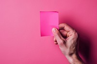 Hand holding blank pink sticky note pink background magenta origami. AI generated Image by rawpixel.