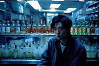 Young man in minimart drink bar contemplation. AI generated Image by rawpixel.