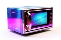 Microwave iridescent appliance oven white background.