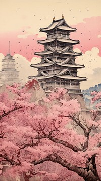 Architecture building blossom pagoda. AI generated Image by rawpixel.