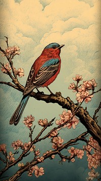 Flower bird painting branch