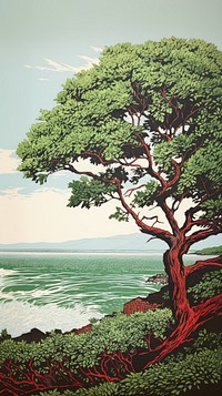 Tree landscape outdoors painting. AI generated Image by rawpixel.