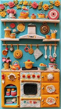 Wallpaper of felt kitchen scene art craft food.