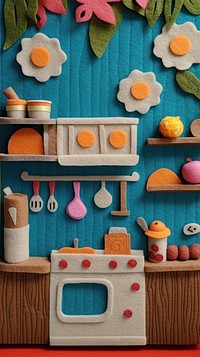 Wallpaper of felt kitchen scene art food gingerbread.