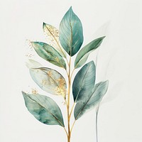 Watercolor plant with thin gold glitter sketch line stroke leaf creativity pattern.