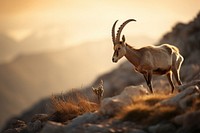 Ibex grazing on rocky desert mountain cliff wildlife animal mammal. AI generated Image by rawpixel.