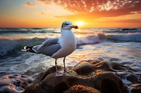Seagull standing on the rock near the beach wildlife outdoors horizon. AI generated Image by rawpixel.