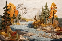 Autumn lake landscape pattern textile.