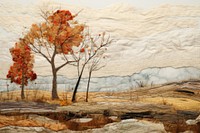 Autumn seasons landscape painting textile.