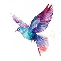 Flying bird in Watercolor style animal beak white background.