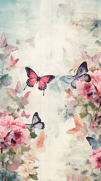 Wallpaper ephemera pale butterfly painting flower petal.