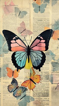 Wallpaper ephemera pale butterfly collage animal insect.