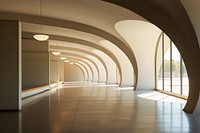 Curve contemporary building corridor architecture flooring daylighting. 