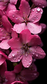  Wet pink flowers nature outdoors blossom. AI generated Image by rawpixel.