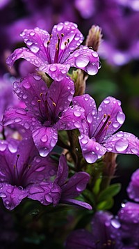  Wet purple flowers blossom nature petal. AI generated Image by rawpixel.
