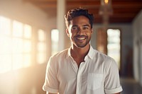 Indian wearing casual clothes smiling adult smile architecture. 