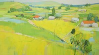 Farmland painting architecture landscape. 