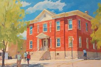 American town hall painting architecture building. AI generated Image by rawpixel.