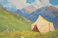Tent mountain outdoors painting. AI generated Image by rawpixel.