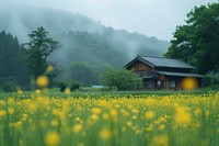 Japan countryside architecture landscape grassland.