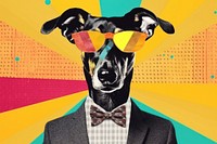 Collage Retro dreamy dog art representation accessories.