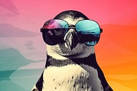 Collage Retro dreamy penguin sunglasses animal bird.
