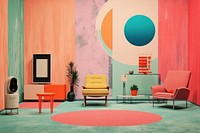 Collage Retro dreamy room art architecture furniture.