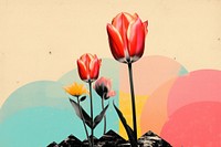 Collage Retro dreamy tulip art painting flower.