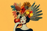 Collage Retro dreamy thanksgiving portrait painting fruit.