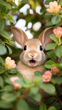  Baby rabbit in the flower bush rodent mammal animal. 