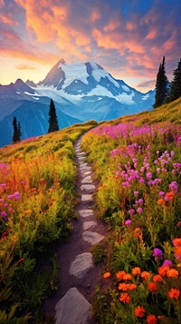  Mountain nature flower meadow. AI generated Image by rawpixel.