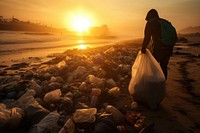 Volunteer collecting trash on the beach pollution garbage sweatshirt. AI generated Image by rawpixel.