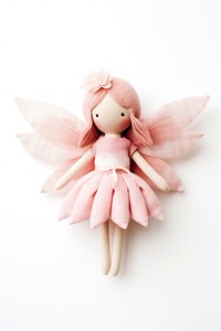 Stuffed doll fairy cute toy white background.