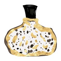 Perfume bottle ripped paper vase food white background.