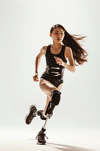 Female asian amputee footwear running shoe.
