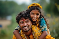 Indian young couple hugging smile happy love.