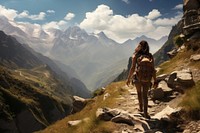 Pakistani woman mountain hiking backpacking.