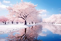 Cherry blossom trees in blue sky landscape outdoors nature.