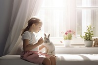 Little girl windowsill sitting mammal.