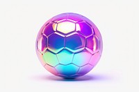 Soccer ball iridescent sphere purple white background.