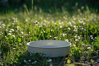 Pet bowl packaging  nature flower field.