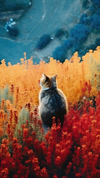 Photography of minimal a cute cat with hillside landscape outdoors animal mammal.