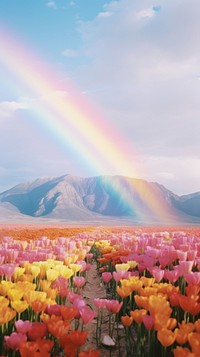 Landscape rainbow mountain outdoors.