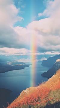 Landscape mountain rainbow outdoors.