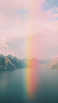 Landscape rainbow lake mountain.