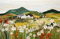 Flower farm landscape outdoors painting.