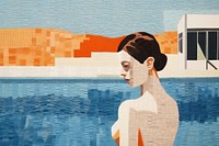 Swimming pool painting adult woman.
